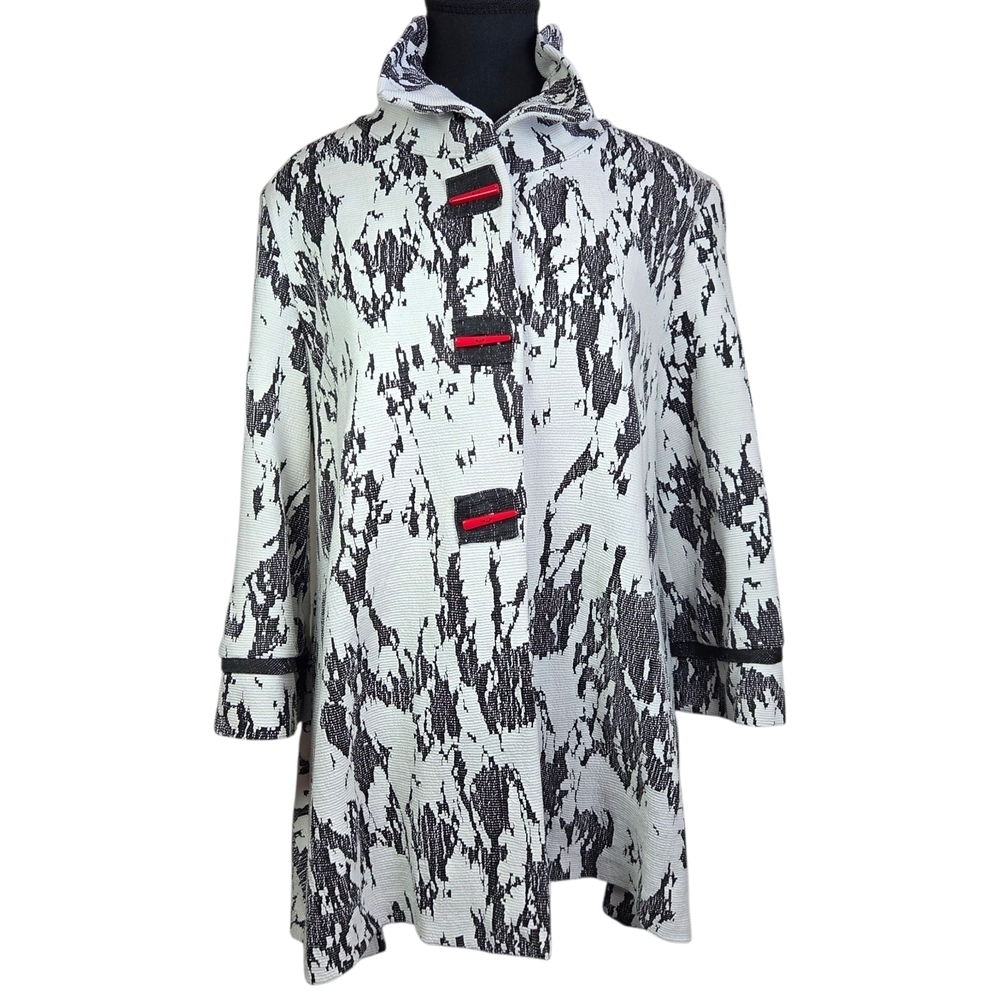 Joseph Ribkoff Black and White Abstract Jacquard Knit Blazer Size 8